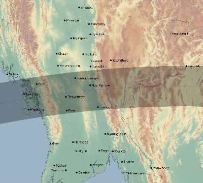 Map of the eclipse path across Myanmar on 06/19/1517