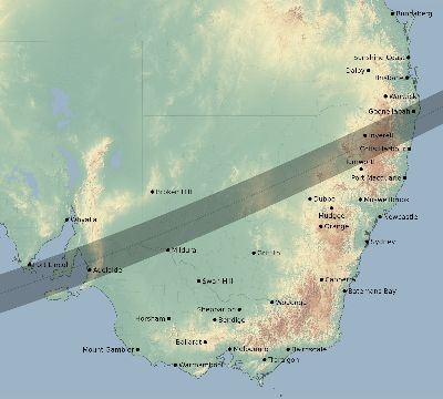 Map of the eclipse path across Australia on 12/13/1517