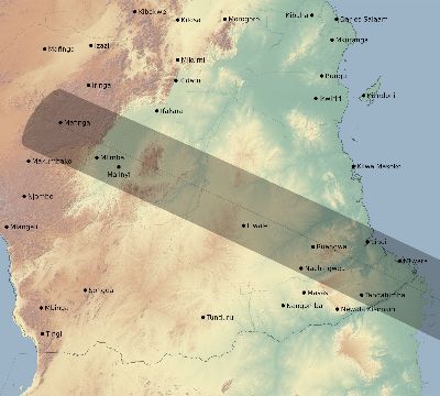 Map of the eclipse path across Tanzania on 12/13/1517