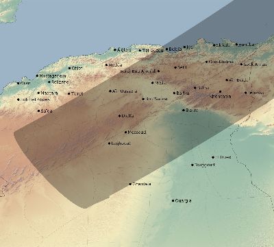 Map of the eclipse path across Algeria on 06/08/1518