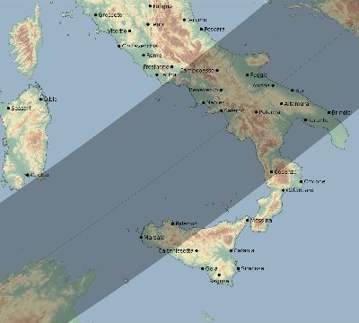 Map of the eclipse path across Italy on 06/08/1518