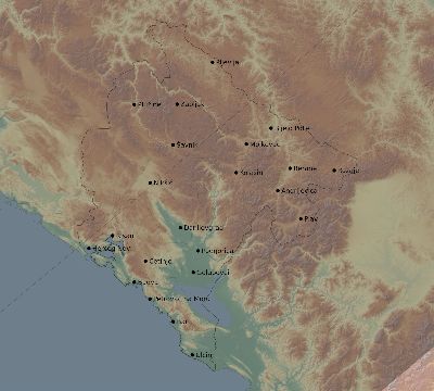 Map of the eclipse path across Montenegro on 06/08/1518