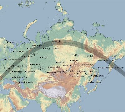 Map of the eclipse path across Russia on 06/08/1518
