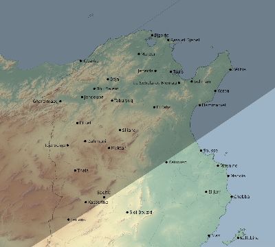 Map of the eclipse path across Tunisia on 06/08/1518