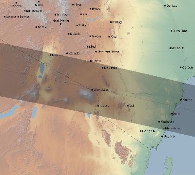 Map of the eclipse path across Kenya on 04/17/1520