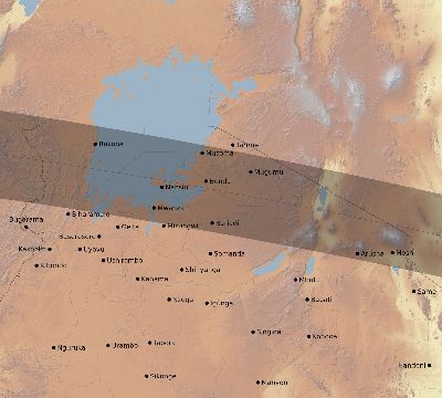 Map of the eclipse path across Tanzania on 04/17/1520
