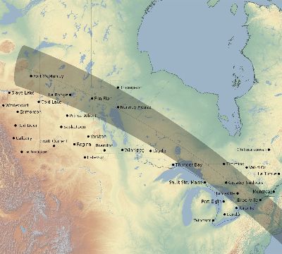 Map of the eclipse path across Canada on 10/11/1520