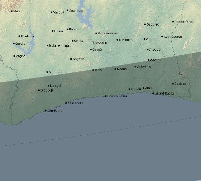 Map of the eclipse path across Côte d'Ivoire (Ivory Coast) on 10/11/1520