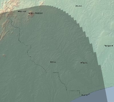 Map of the eclipse path across Togo on 10/11/1520