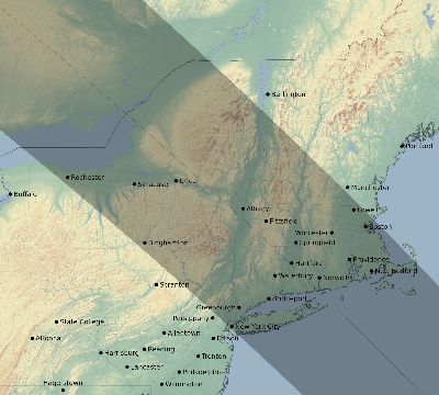 Map of the eclipse path across United States on 10/11/1520
