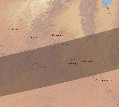 Map of the eclipse path across DR Congo on 04/07/1521
