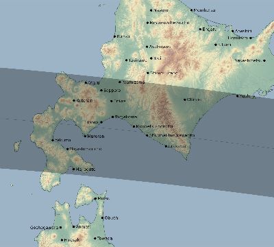 Map of the eclipse path across Japan on 04/07/1521