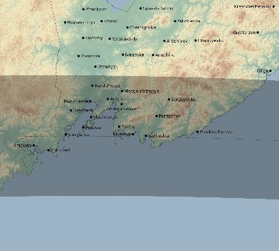 Map of the eclipse path across Russia on 04/07/1521