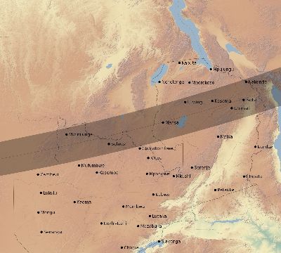 Map of the eclipse path across Zambia on 04/07/1521