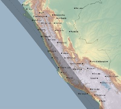 Map of the eclipse path across Peru on 09/30/1521