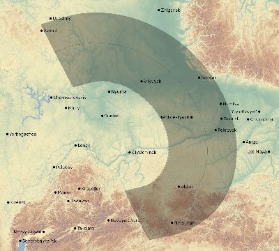 Map of the eclipse path across Russia on 03/27/1522