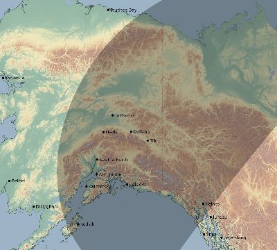 Map of the eclipse path across United States on 08/11/1523