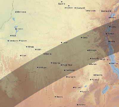 Map of the eclipse path across DR Congo on 02/04/1524