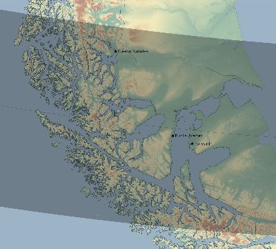 Map of the eclipse path across Chile on 02/04/1524