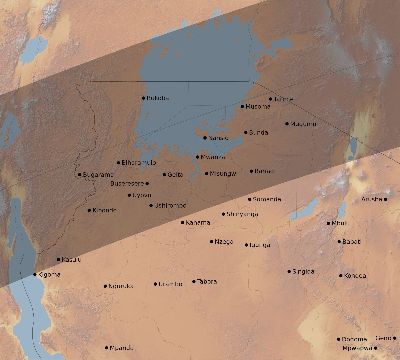 Map of the eclipse path across Tanzania on 02/04/1524