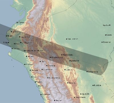 Map of the eclipse path across Peru on 07/30/1524
