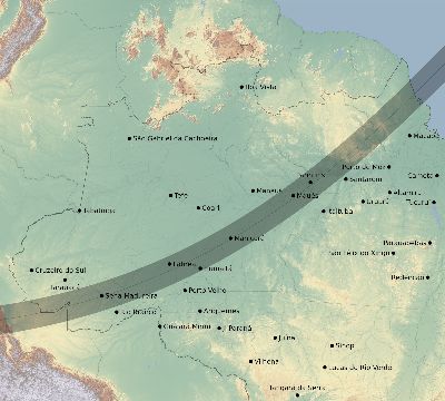 Map of the eclipse path across Brazil on 01/23/1525