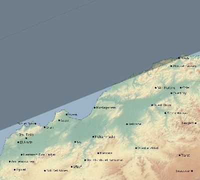 Map of the eclipse path across Algeria on 01/23/1525
