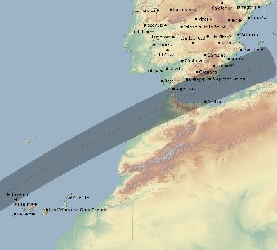 Map of the eclipse path across Spain on 01/23/1525