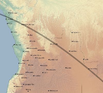 Map of the eclipse path across Angola on 07/20/1525