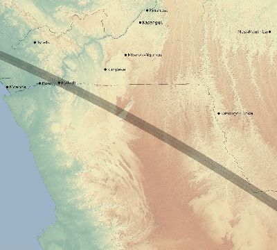 Map of the eclipse path across DR Congo on 07/20/1525