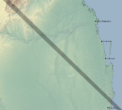 Map of the eclipse path across Mozambique on 07/20/1525