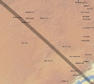 Map of the eclipse path across Zambia on 07/20/1525
