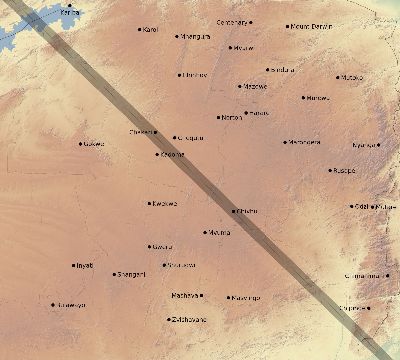 Map of the eclipse path across Zimbabwe on 07/20/1525