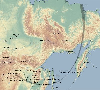 Map of the eclipse path across Russia on 01/13/1526