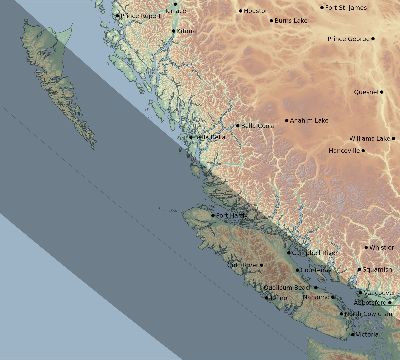 Map of the eclipse path across Canada on 05/30/1527
