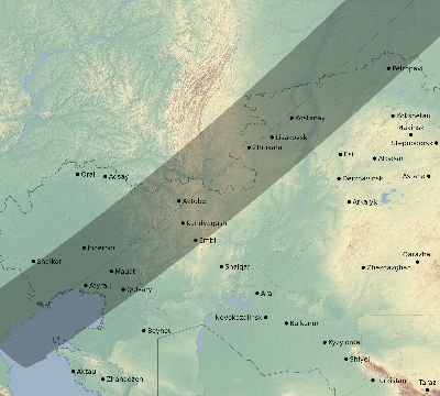 Map of the eclipse path across Kazakhstan on 05/30/1527