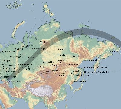 Map of the eclipse path across Russia on 05/30/1527