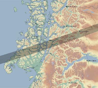 Map of the eclipse path across Chile on 11/23/1527
