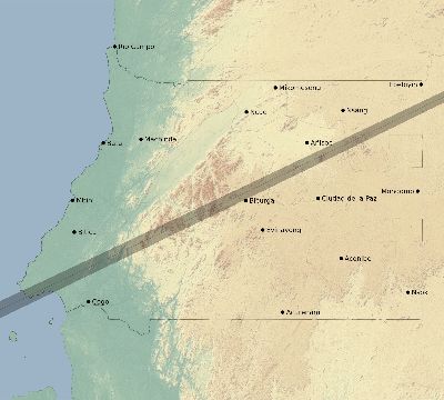 Map of the eclipse path across Equatorial Guinea on 05/18/1528