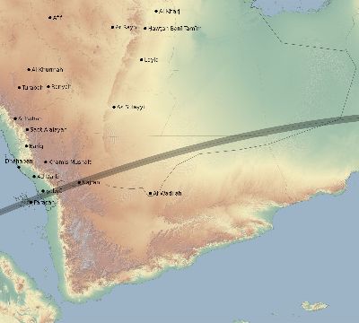 Map of the eclipse path across Saudi Arabia on 05/18/1528