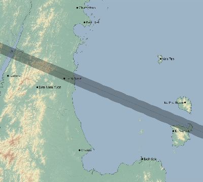 Map of the eclipse path across Thailand on 05/18/1528