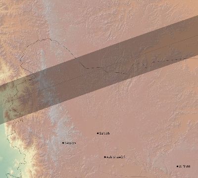 Map of the eclipse path across Yemen on 05/18/1528