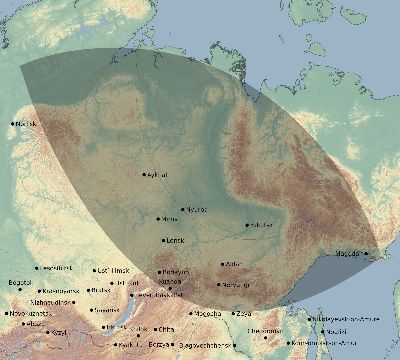 Map of the eclipse path across Russia on 11/01/1529