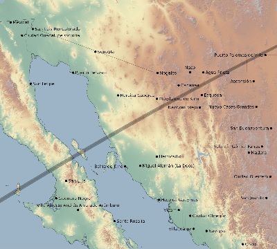 Map of the eclipse path across Mexico on 03/18/1531