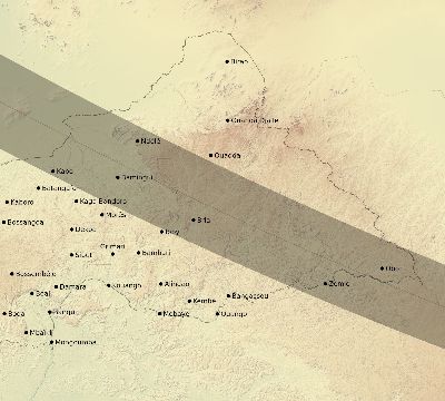 Map of the eclipse path across Central African Republic on 08/30/1532