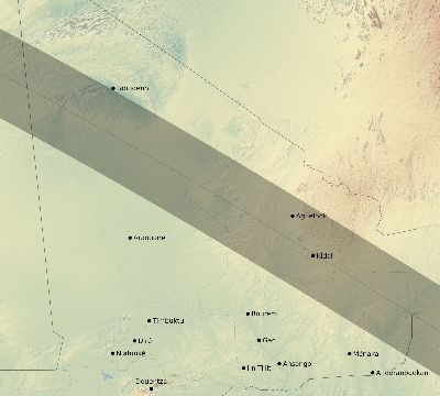 Map of the eclipse path across Mali on 08/30/1532