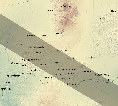 Map of the eclipse path across Niger on 08/30/1532