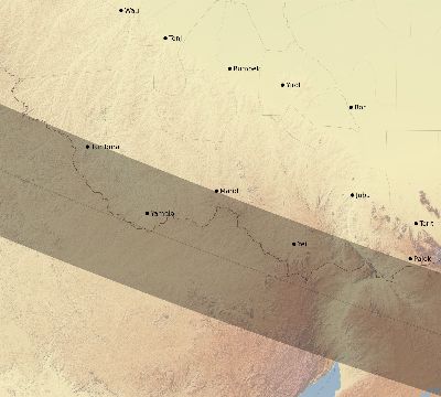 Map of the eclipse path across South Sudan on 08/30/1532