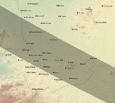 Map of the eclipse path across Chad on 08/30/1532