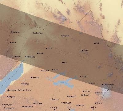 Map of the eclipse path across Uganda on 08/30/1532